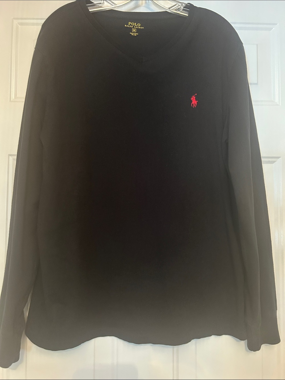Polo by Ralph Lauren Men’s LS V-Neck Shirt M Black Cotton Casual Preppy